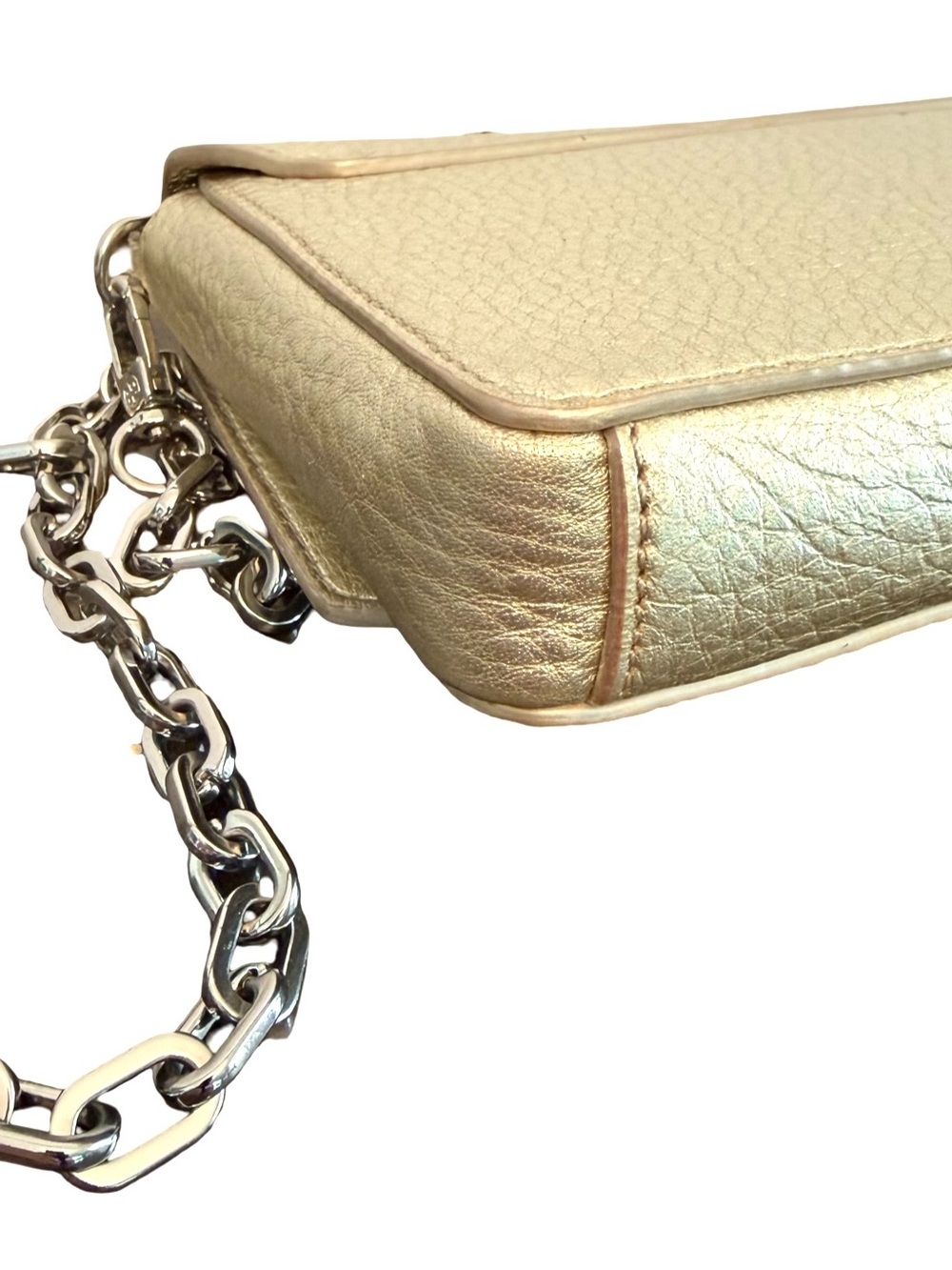 Tory Burch Gold Pebbled Leather With Silver Chain Wallet Crossbody Shoulder Bag - Picture 7 of 16